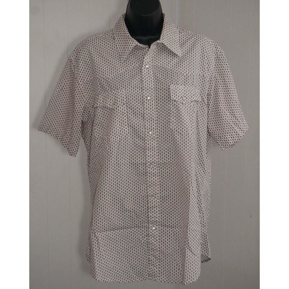 Wrangler Large Short Sleeve Geometric Western Snap Shirt White Brown